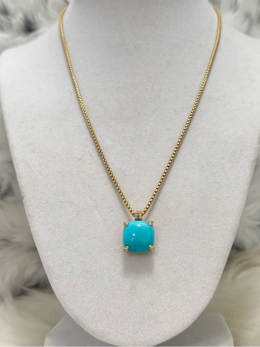 David Yurman 18K Yellow Gold Chatelaine Turquoise Diamond Pendant Necklace - Picture 6 of 11